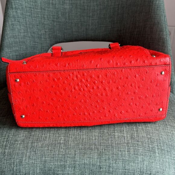 Kate Spade Neon Orange shoulder handle bag purse ostrich print - some wear read! - Picture 14 of 16